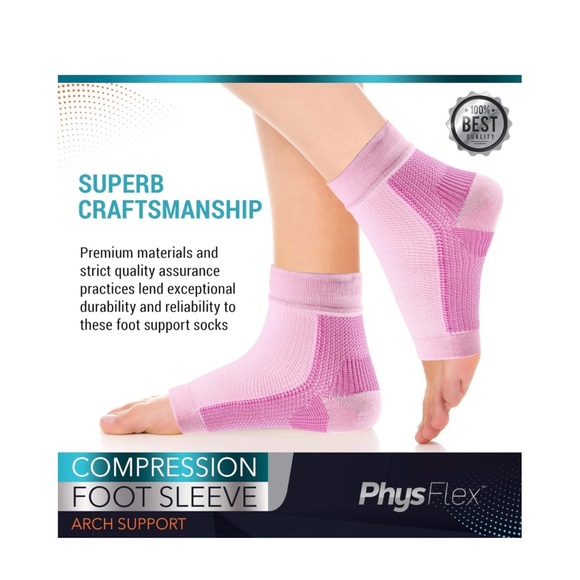 NWT-PhysFlex Unisex Size L Pink Compression Foot Sleeve Arch Support - Picture 5 of 7